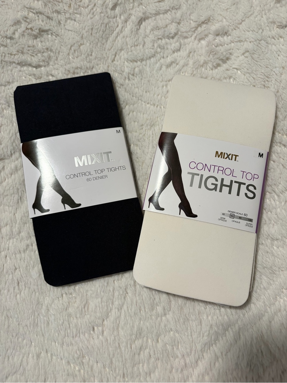 NWT Mixit Control Top Tights navy & Ivory career wear classic neutral Sz Medium